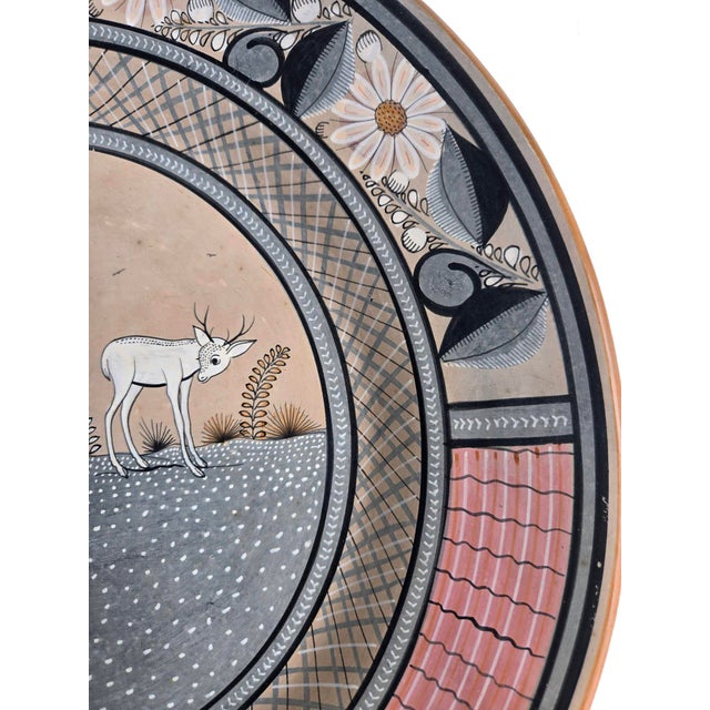 Vintage Large Tonalá Mexico Ceramic Wall Platter With Deer Motif, Signed Jimón For Sale - Image 9 of 14