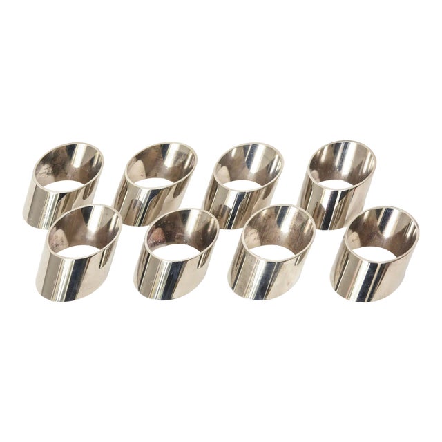 Vintage Sculptural Angled Silver Plate Napkin Rings Set of Eight Italian For Sale