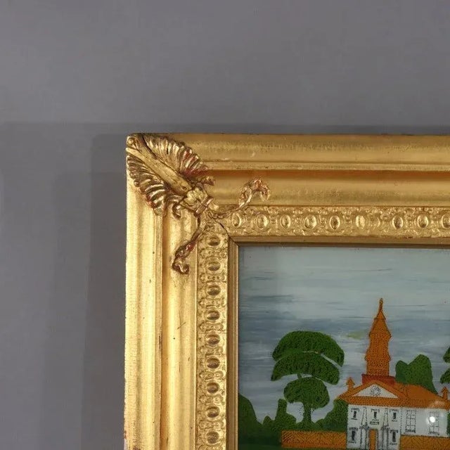 Traditional Antique Federal Trumeau Reverse Painted Gilt Wood Mirror Unsigned 19thC For Sale - Image 3 of 10