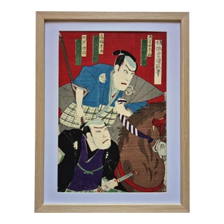 Meji Era (1884) Japanese Woodblock Print of Two Samurai / Kabuki Actors by Kunisada III – Newly Frame For Sale