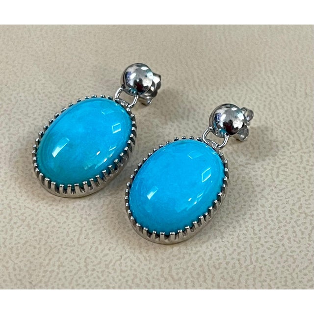 22 Carat Natural Sleeping Beauty Turquoise Cocktail Earring 18 Karat White Gold For Sale - Image 11 of 18