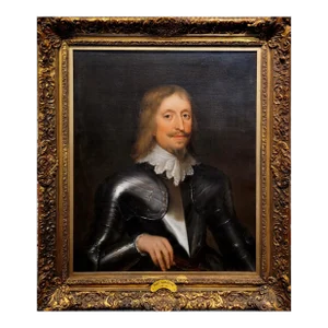 After Sir Anthony Van Dyck-Portrait of King Charles I Wearing Armor-17th C. Oil Painting