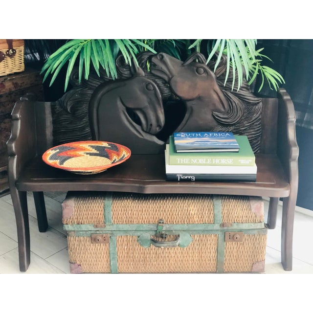 Brown 1990s Vintage Rustic Southwestern Carved Horses Head Bench in the Style of Ralph Lauren For Sale - Image 8 of 10