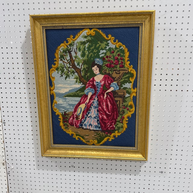 Vintage Needle Point Painting “lady in Red” Framed For Sale In Atlanta - Image 6 of 8