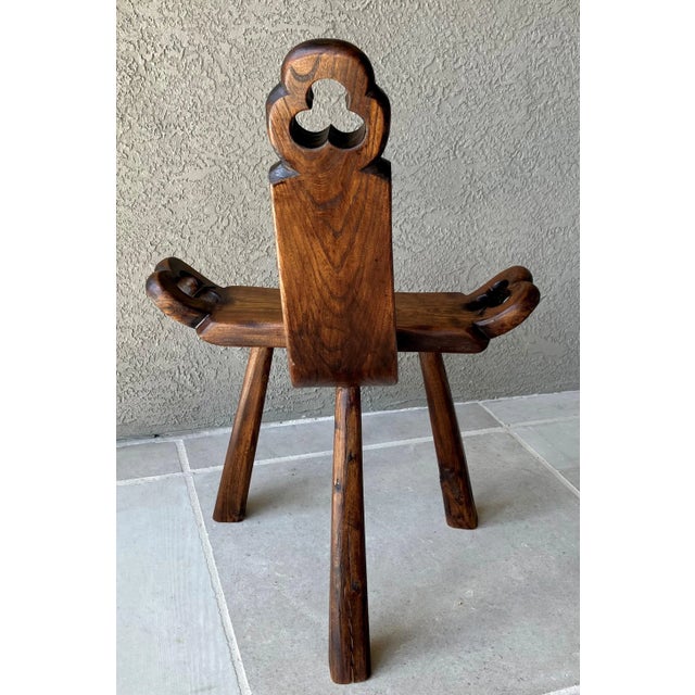 Mid 20th-Century European Arts & Crafts-Inspired Three-Legged Hardwood Birthing Chair For Sale - Image 4 of 15