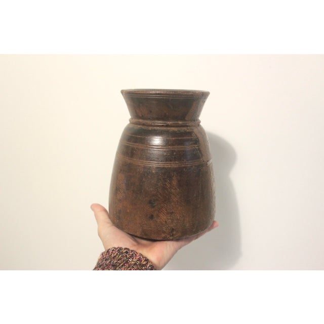 Early 20th Century Primitive Wood Vase With Repair For Sale - Image 6 of 11