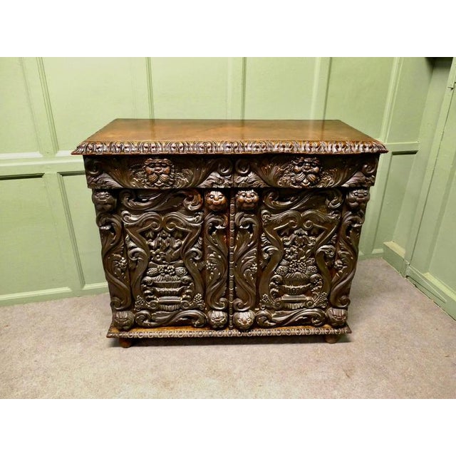 Wood Antique Gothic Carved Oak Cabinet, 1800 For Sale - Image 7 of 9