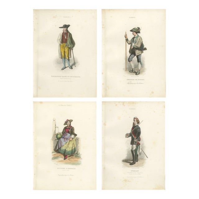 German and Bavarian Folk Costume, 1850, Engraving For Sale