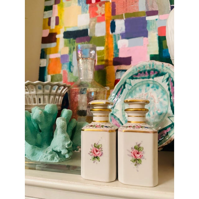 French Hand Painted Bottles, a Pair For Sale - Image 3 of 8