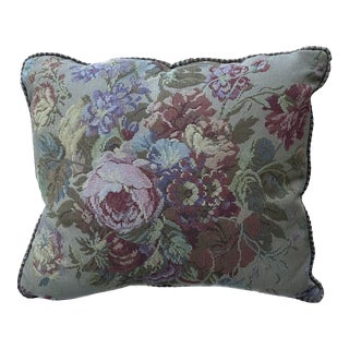 Ralph Lauren Fabric Textiles Accent Pillow with Jacquard Cabbage Rose and Olive Houndstooth Check For Sale