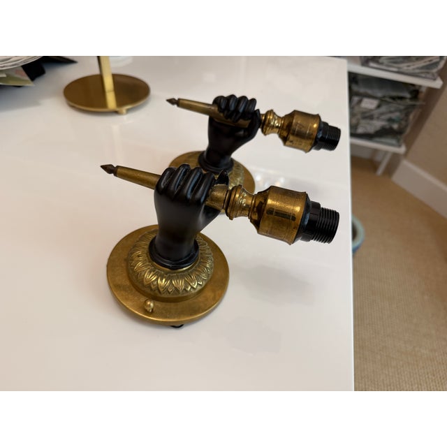 Maison Charles 1930s Maison Charles French Brass Fist and Torch Wall Sconces - Set of 2 For Sale - Image 4 of 7