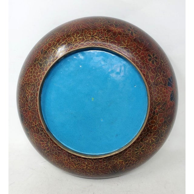 Vintage Cloisonne Enamel 12" Wide X 3-3/4" Tall Vintage Chinese Centerpiece Bowl Vase For Sale - Image 4 of 13