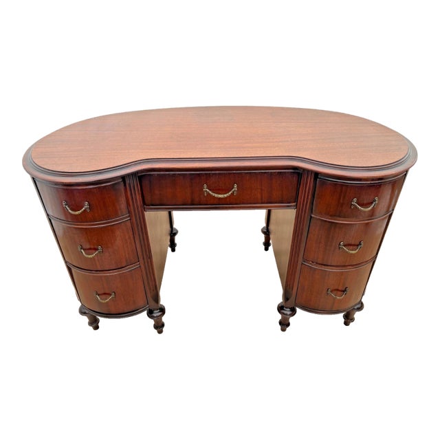 Antique Victorian Desk Kidney Shaped Vanity Seven Dovetail Drawers Mahogany For Sale