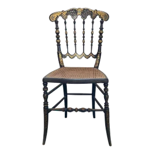 Victorian Hand Gilded Ebonized Painted Side Chairs with Original Cane Seats