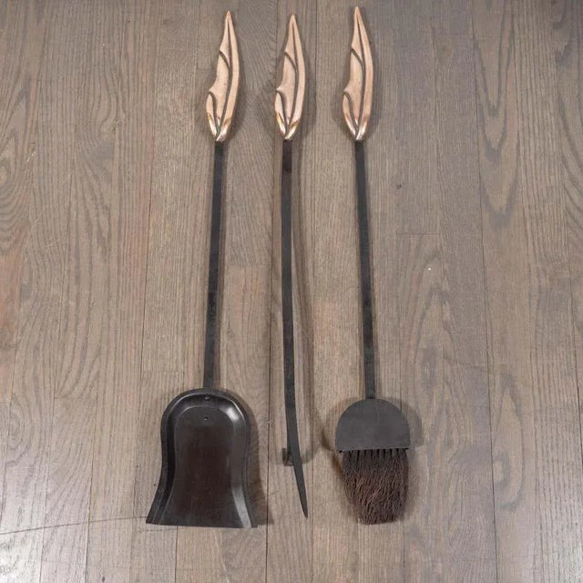 Mid-Century Modern Mid-Century Modern Brutalist Flame Bronze & Black Enamel Firetool Set - Set of 4 For Sale - Image 3 of 13