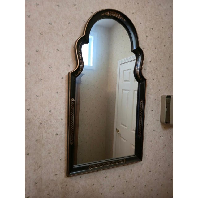 Mid 20th Century Vintage Black Lacquer Chinoiserie Wall Mirror For Sale - Image 5 of 5