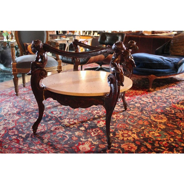 Antique Carved Wooden Cherubs & Marble Table For Sale - Image 4 of 4
