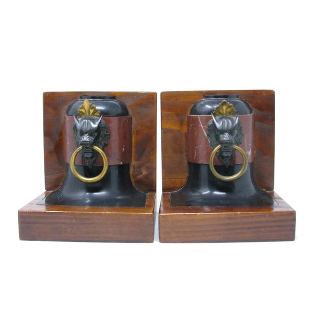 Vintage English Regency Style Lion / Gargoyle Bookends With Wood Base - a Pair For Sale - Image 4 of 12
