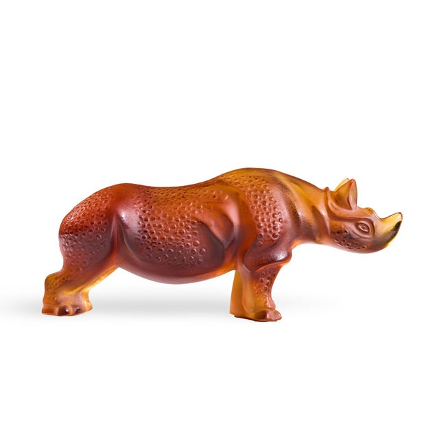 Early 20th Century Lalique French Crystal Amber Rhino Sculpture For Sale - Image 5 of 9