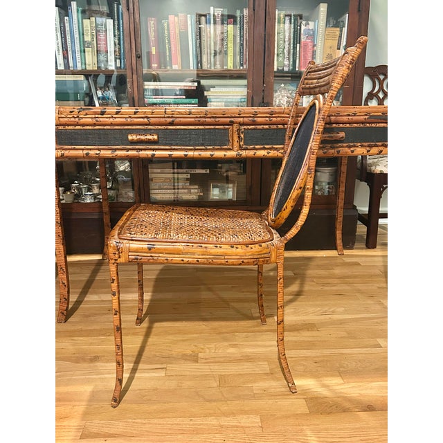 Vintage British Colonial Style Faux Bamboo Tortoise Finish Writing Desk With Matching Chair For Sale In New Orleans - Image 6 of 12