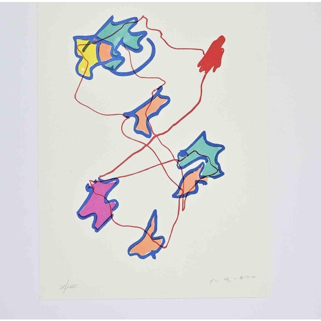 Abstract Composition is a colored lithograph print realized by the contemporary artist Giulio Turcato in 1973. Hand-signed...