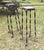 Pair of mid century Brutalist wrought iron and marble garden columns, patinated iron, solid construction, beautifully...