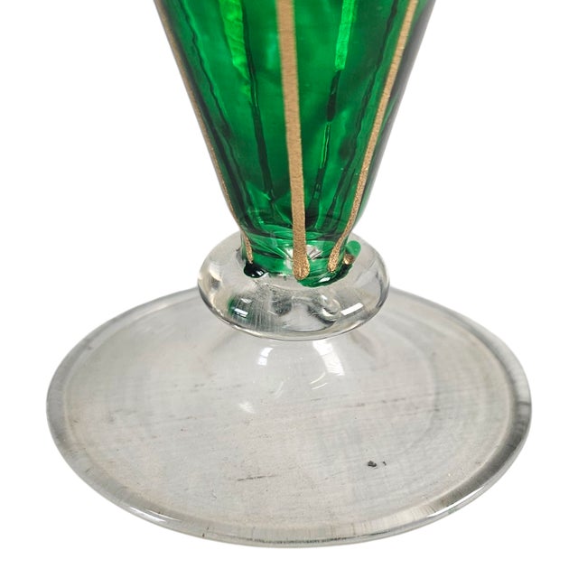 Green Vintage Hand-Blown Gold & Green Glass Perfume Bottle With Stopper & Dabber – 7.5” For Sale - Image 8 of 8