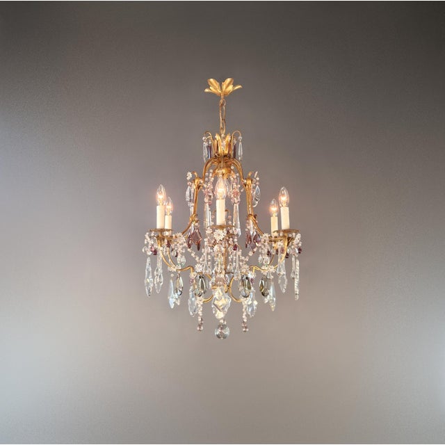 1940s Crystal Chandelier Purple and Bohemian Czech Crystals Floral European Design For Sale - Image 4 of 12