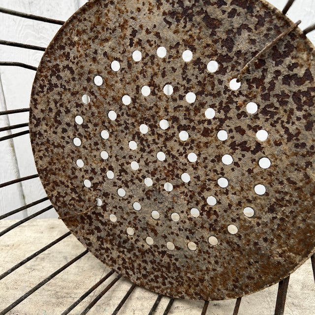 Vintage Rustic Metal Wire Egg Basket With Perforated Bottom For Sale - Image 6 of 10