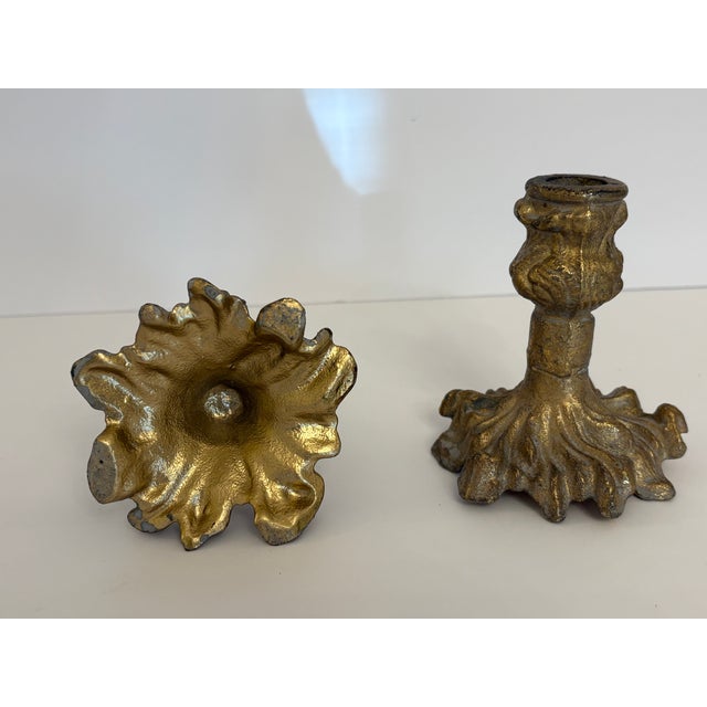 Rococo Heavy Brass French Rococo Candle Holders, Circa 1910-1915 For Sale - Image 3 of 3