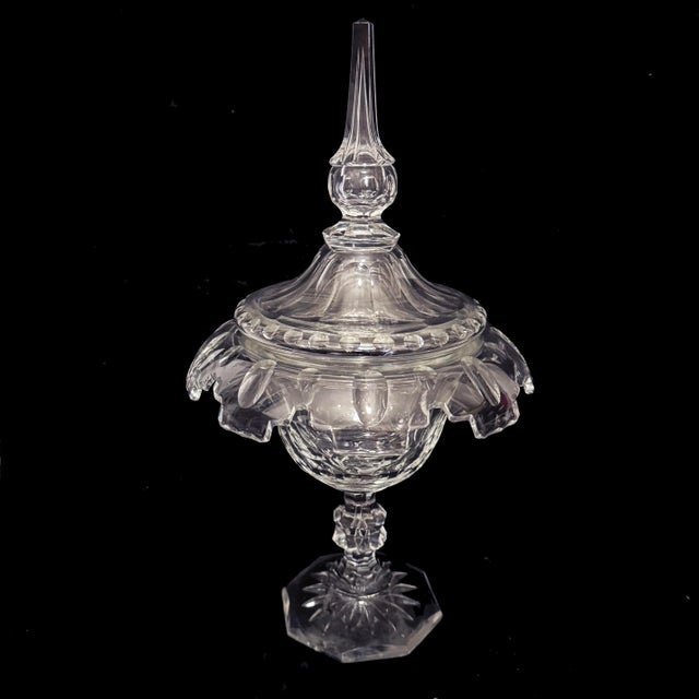 Late 19th Century Victorian Sweetmeat Cut Crystal Antique Footed Glass Ginger Jar Covered Coupe For Sale - Image 4 of 10