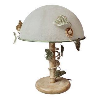 Floral Table Lamp with Glass Shade from Herda, 1980s For Sale