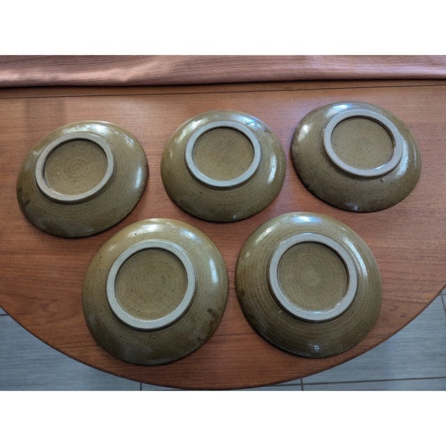 Abstract Vintage Ceramic Otagiri 10" Dinner Plate Set of 4 Tan with Abstract Green For Sale - Image 3 of 13