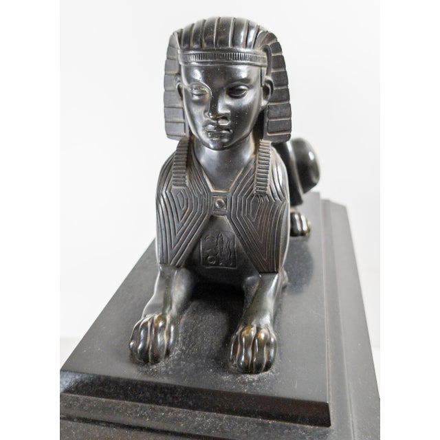 Brown 19th Century French Egyptian Revival Sphinx Bronze on Mantel Clock Base For Sale - Image 8 of 18