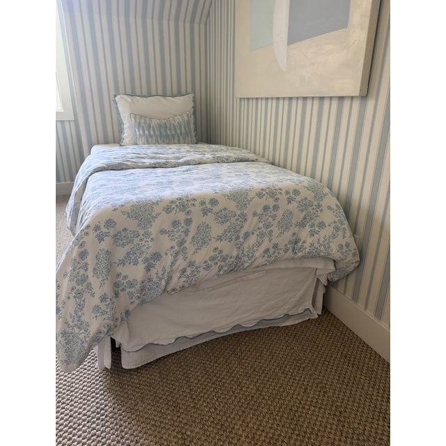 Ballard Designs Set of 2 Ballard Designs Emma Scalloped Bed Skirts in White/Cornflower Trim For Sale - Image 4 of 8