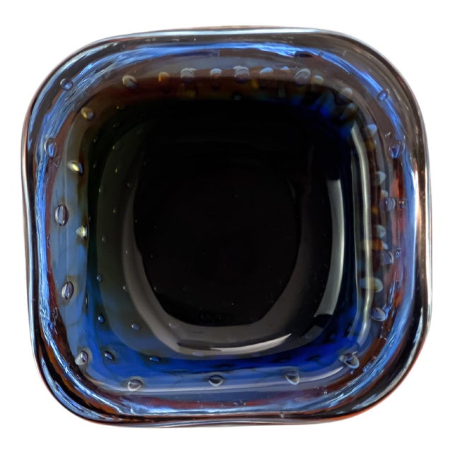 Vintage Murano Glass Bowl in Blue Amber from Fratelli Toso, Italy, 1960s For Sale