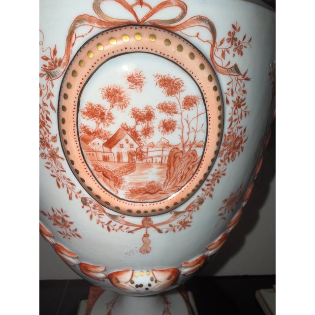 Pair 18th C Chinese Export Porcelain Pistol Handle Urn Vases Mounted as Lamps For Sale - Image 4 of 12