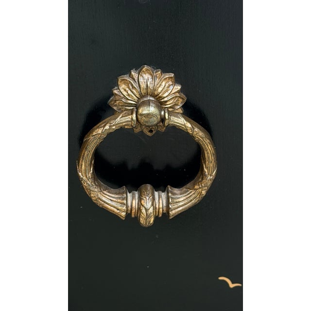 Black Lacquered Chinoiserie Handpainted Demi Lune Cabinet For Sale - Image 10 of 12