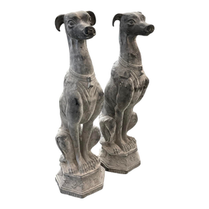 Pair of Mid-Century Hollywood Regency Cast Iron Seated Sighthound Statues