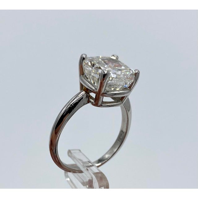 Minimalism Cushion-Cut Solitaire 5.01 Ct. Diamond Platinum Ring, Size 7 For Sale - Image 3 of 12