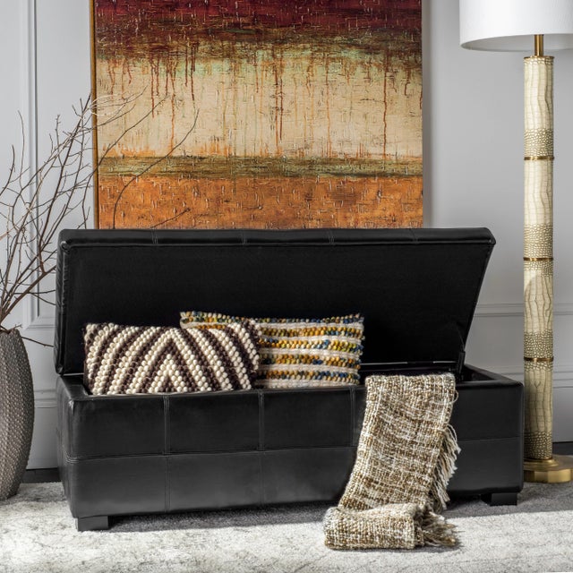 Tufted Storage Bench Large in Black & Black For Sale - Image 9 of 10