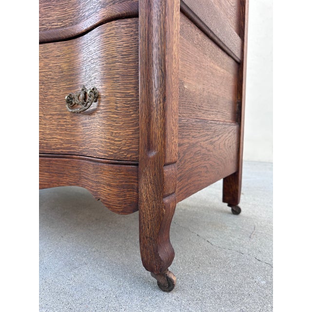Antique Oak Serpentine Dresser, Early 20th Century French-Inspired Chest of Drawers For Sale - Image 9 of 10