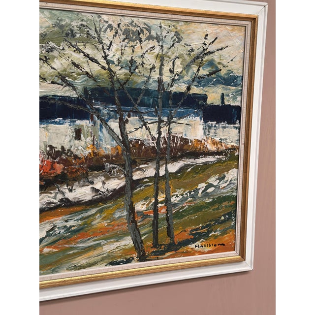 Stig Hallblom, Landscape with Houses and Trees, 1950s, Oil Painting on Panel, Framed For Sale - Image 12 of 18