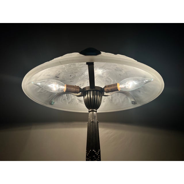 Vintage French Art Deco Frosted Glass Table Lamp by Muller Frères Lunéville C. 1920 For Sale - Image 13 of 13