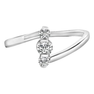 10K White Gold 1/4 Cttw Lab Grown Diamond Vertical Three Stone Ring - Size 8 For Sale