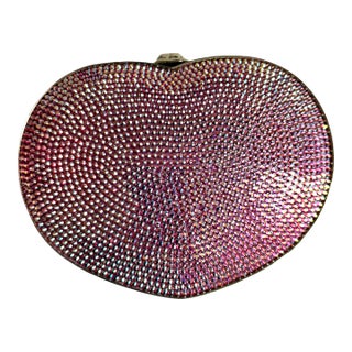 Judith Leiber Bag Pink Swarovski Crystal Heart Minaudière Clutch For Sale