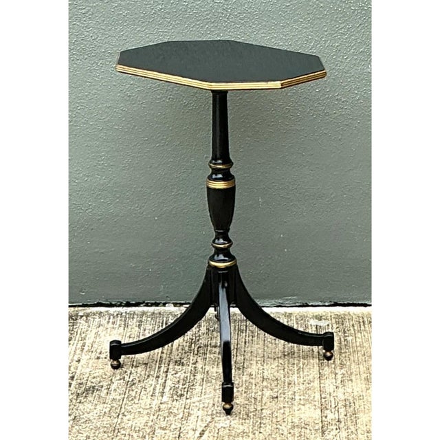 Black Vintage Black and Gold Trim Pedestal Table For Sale - Image 8 of 12