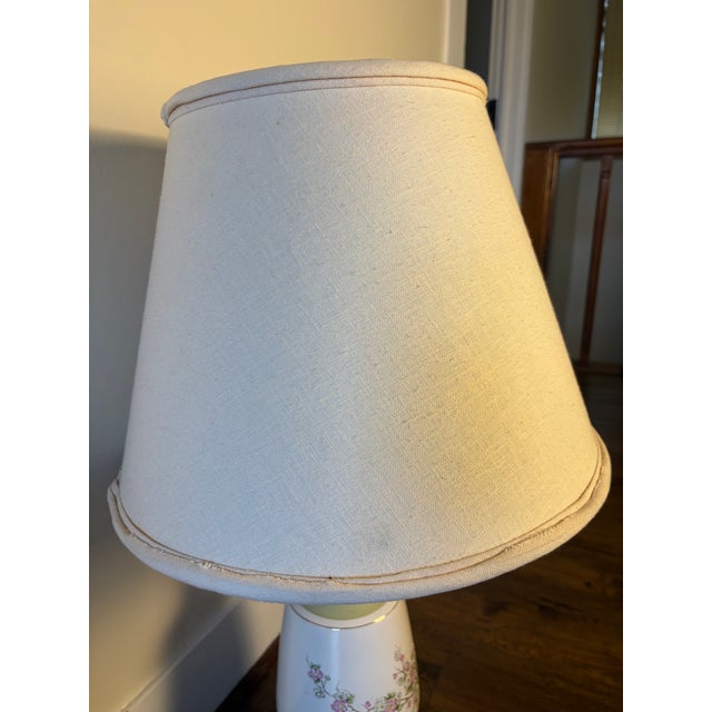 Vintage Sage Green & Ivory Floral Ceramic Table Lamp With Brass Accents For Sale In Phoenix - Image 6 of 6
