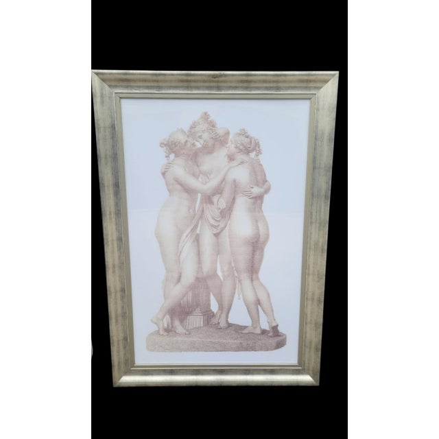 1990s Monumental Sized Distressed Silver Framed Pale Graphic Greek Goddesses Wall Art Reproduction Prints - A Pair For Sale In West Palm - Image 6 of 16