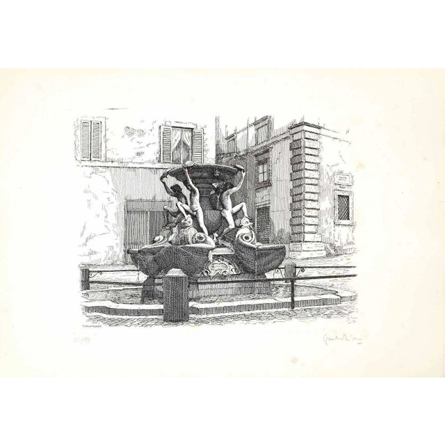 Giuseppe Malandrino, Turtle Fountain, Etching, 1970s For Sale